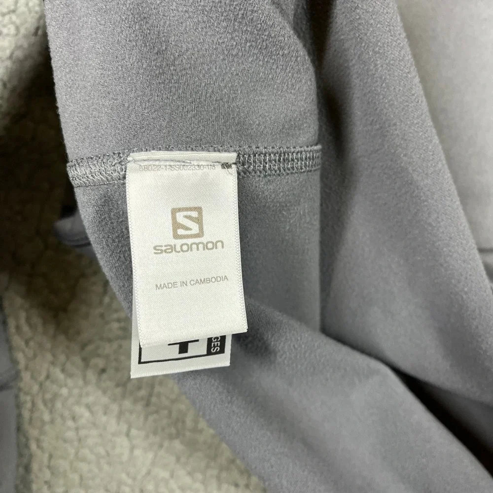 Salomon ActiTherm Mens Large Grey 1/4 Zip Hooded Pullover Jacket Orange Trim